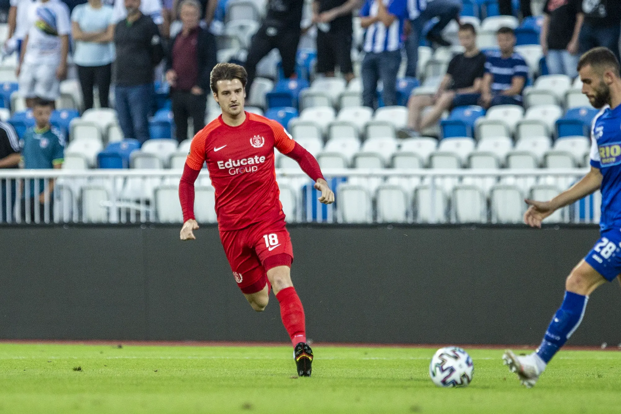 Thomas Bibby in action against Prishtina in the Europa Conference League